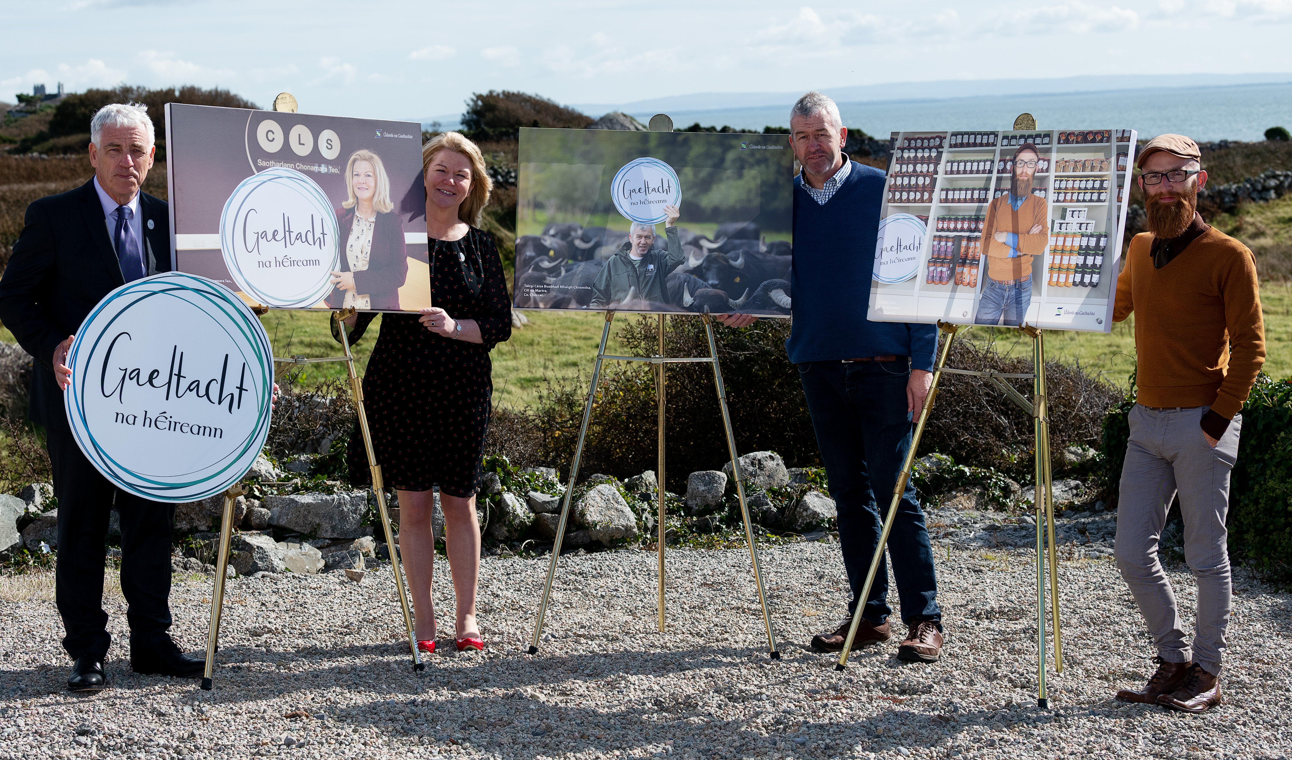 24/09/2018 Repro free: New brand for Irelands Gaeltacht areas developed by Údarás na Gaeltachta
A new brand Gaeltacht na hÉireann (Irelands Gaeltacht) has been developed by Údarás na Gaeltachta for the promotion of Irelands Gaeltacht areas and the excellence of their products worldwide under one inclusive brand.
Chief Executive Officer. Micheál Ó hÉanaigh, Evelyn O'Toole, CLS, Michael OLionaird from Folláin and Johnny Lynch, Macroom Buffalo Cheese with promotional images taken for the launch.
Gaeltacht na hÉireann will act as a stamp of approval for everything that originates in the Gaeltacht and will be a visual representation of the vibrancy, enterprise, cultural richness, provenance and unique language of the Gaeltacht regions.
Údarás na Gaeltachta Chairperson, Anna Ní Ghallachair, launched the brand today at an event in Na Forbacha in County Galway alongside clientcompanies from all Gaeltacht counties Donegal, Mayo, Galway, Kerry, Cork, Waterford and Meath. Amongst the companies supporting the launch were Folláin Teo., Táirgí Cáise Buabhall Mhaigh Chromtha Teo. (Macroom Buffalo Cheese), Nemeton, Criostal na Rinne agus Potadóireacht na Caolóige (Louis Mulcahy), Marine Harvest, Irish Seaspray, Randox Teo as well as other Gaeltacht companies and organisations.
Irelands Gaeltacht is a vibrant and creative region unique in its language, history, culture, people and landscape. It is an attractive place in which to live, work, locate a business or to visit. The Gaeltacht na hÉireann brand values reflect what this distinctive region represents.
· Provenance
· Quality
· Community
· Gaeilge (Irish Language)
· Pride
· Culture
The brand will be a resource to promote the Gaeltacht and all aspects of Gaeltacht life to assist with the strengthening of the Gaeltacht community and the Irish Language. The Gaeltacht na hÉireann brand was developed so as to maxi